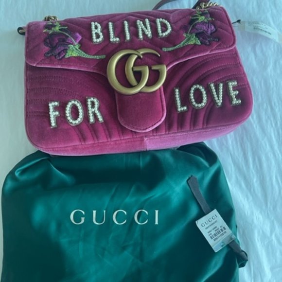Gucci Blind For Love Pink Rose Velvet Handbag Bag Marmont GG Gold Purse Italy NW - Picture 5 of 15
